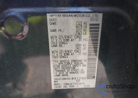 2015 Nissan Rogue Sv from USA, damaged, VIN 5N1AT2MV4FC841240